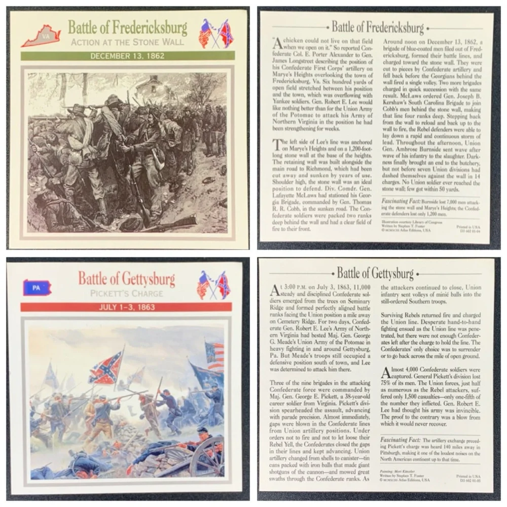 Set of 8 Stephen T. Foster Civil War information cards.